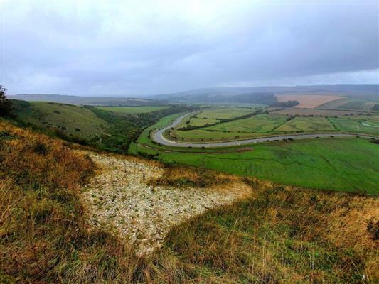 Litlington White Horse, Frog Firle Farm looking east over head MNA127529 © National Trust